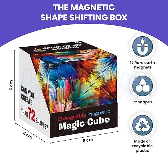 Magic Cube Shape Shifting Puzzle Box for Kids Age 6+ Months and Adults | Infinity Cube with 24 Rare Earth Magnets Transforms Into Over 70 Shapes | 3D Fidget Mind-Challenging Fun Game