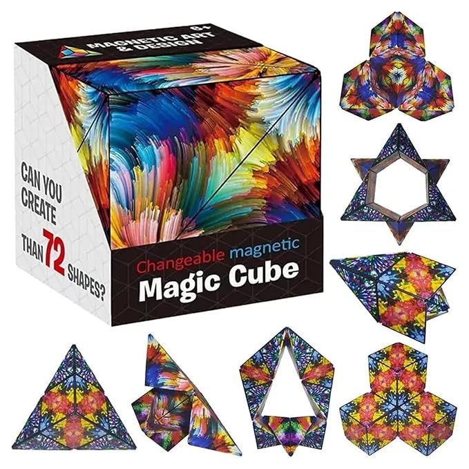 Magic Cube Shape Shifting Puzzle Box for Kids Age 6+ Months and Adults | Infinity Cube with 24 Rare Earth Magnets Transforms Into Over 70 Shapes | 3D Fidget Mind-Challenging Fun Game